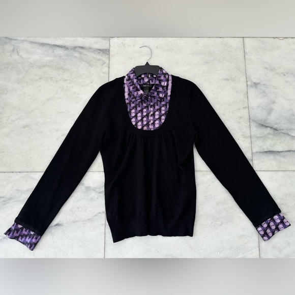 Vintage Style & Co. Collared Sweater Pullover Silk Blend Academia Black Purple L - Picture 1 of 11